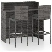 vidaXL 3-tlg. Gartenbar-Set mit Kissen Grau