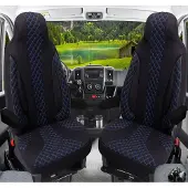 BREMER SITZBEZÜGE Schonbezüge für Wohnmobil 2er Set in Schwarz/Blaue Naht WPL406