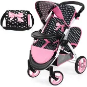 Bayer Twin Star Zwillingspuppenwagen, Schwarz/Rosa