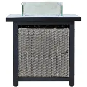Teamson Home Draussen Garten Rattan Propangas Feuerstelle Tischbrenner, Rauchfreie Feuerstelle, Terrassenmöbelheizung mit Glasscheibe, Lavasteinen und Abdeckung