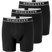 Schiesser Herren Boxershorts, 3er Pack - Long Shorts, Logobund, Baumwoll-Stretch