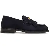 Tommy Hilfiger Loafer "TH CHAIN FRINGE SUEDE LOAFER", Damen, Gr. 37, Baumwolle Leder, schwarz (dunkelblau), Veloursleder, Schuhe Loafer, Blockabsatz, Slipper mit modischen Fransen