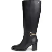 Tommy Hilfiger Stiefel "TH STUD HEEL RIDING KNEE BOOT", Damen, Gr. 39, Leder Textil, Normalschaft, schwarz, Nappaleder, Schuhe Stiefel, Blockabsatz, Langschaftstiefel mit modischem Zierriegel