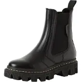 Tamaris Chelseaboots , Damen, Gr. 37, Textil, schwarz, Leder, Schuhe Chelseaboots, Blockabsatz, Stiefelette mit Kontrast-Rahmennaht