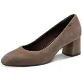 Tamaris Pumps , Damen, Gr. 36, Textil, braun (taupe), Ziegenveloursleder, clean, gepflegt, festlich, Schuhe Pumps, Blockabsatz, Abendschuh, Businesschuh in modischer Karreeform