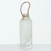 Boltze Dekoaufsteller Ludwig Flasche LED Glas lackiert beschneit H.32cm