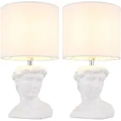 Globo Lighting 2x Tischleuchte, Keramik, Textil, Weiß, Schalter, E14, H 33 cm