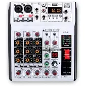 Melitt Professioneller Digitaler 4-Kanal-Audiomixer, Soundmischpult, Stereo-Mixer für DJ-Aufnahmen, Karaoke-Bar, EU-Stecker