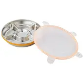 Semoic Geteiltes Serviertablett mit Deckel, Snack-Obst-GemüSe-Tablett, Edelstahl, 5 FäCher, Platte, Snackboxen, BehäLter