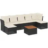 vidaXL 8-tlg. Garten-Sofagarnitur mit Kissen Schwarz Poly Rattan