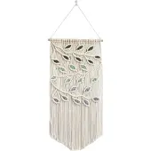 Semoic BläTter-Makramee-Wandbehang, GrüNe BläTter, Makramee-Wandbehang, Boho-Wanddekoration, Garn-Wandbehang, Wandteppich, Handgefertigt B