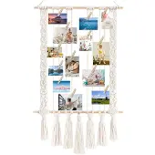 Torribaly Hängendes Fotodisplay mit 30 Holzklammern, Makramee-Wandbehang-Bilderhalter, Collage-Bilderrahmen für Boho-Dekor