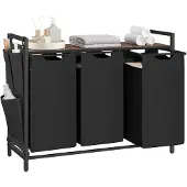 Vasagle Wäschekorb mit Ablage 120 L, 92,5 x 33 x 72 cm, Schwarz Braun B34BLH301B01