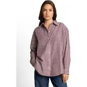 Tom Tailor Hemdbluse "Loose", Damen, Gr. 40, braun (preppy plum weiß stripe), Obermaterial: 50% Baumwolle, 50% Lyocell, regular fit Po-bedeckend, Manschette, Blusen Hemdbluse, mit Manschetten