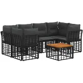 vidaXL Outdoor-Sofagarnitur 7 stk. Schwarz und Dunkelgrau Poly-Rattan