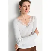 Rich & royal Longsleeve elaganter V-Ausschnitt mit Spitze