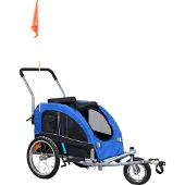 Webavita 2in1 Hunde-Buggy und Fahrradanhänger Haustiere blau mit Jogger-Funktion mit Universalkupplung