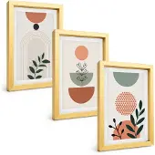 Tulup BILDER SET 3er Set - 20x30 cm Goldrahmen - Moderne Pflanzenmotive