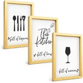 Tulup BILDER SET 3er Set - 20x30 cm Goldrahmen - Küchenutensilienmuster