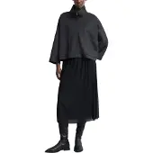 Comma Faltenrock , Damen, Gr. 38, schwarz, Web, Obermaterial: 100% Polyester. Futter: 100% Viskose, unifarben, bequem 3/4-Länge, Röcke Faltenrock, Sommerrock mit elastichem Bund