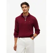 Tommy Hilfiger Herren Pullover & Cardigans Classic Cotton Cable Zip Mock - Bordeaux - Größe S