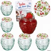 MamboCat 6er Set Frutta Vaso Marmeladenglas 580ml mit Wald-Erdbeere Deckel TO82 Heft