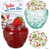 MamboCat 2er Set Frutta Vaso Marmeladenglas 580ml mit Wald-Erdbeere Deckel TO82 Heft