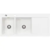 SYSTEMCERAM KeraDomo Spüle MERA DOUBLE in POLAR mit Becken links und Excenterbedienung /