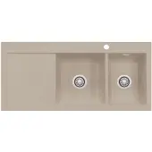 SYSTEMCERAM KeraDomo Spüle MERA DOUBLE in FANGO mit Becken rechts und Handbetätigung /