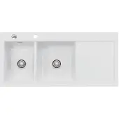 SYSTEMCERAM KeraDomo Spüle MERA DOUBLE in SATIN mit Becken links und Excenterbedienung /