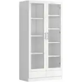 Merax Aktenschrank 80x40x160cm Glastüren Schubladen Weiß