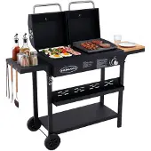 HOMAVO Kombigrill Gasgrill und Holzkohlegrill mit Grillabdeckungen Wasserfest