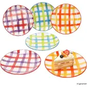 MamboCat 6x Picknick Kuchenteller Ø19,3cm Steingut bunt kariert Dessertteller Frühstück