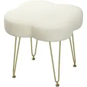STILVORA Fußhocker Polyester cremeweiß, Kleeblattform mit Stahlbeinen