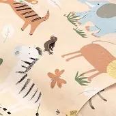 Buttinette Bio-Baumwollstoff "Safari Tiere", beigegrundig