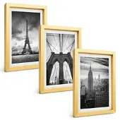 Tulup BILDER SET 3er Set - 20x30 cm Goldrahmen - Monochromatische Brückentürme