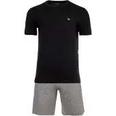 Emporio Armani Herren Schlafanzug, kurz - ENDURANCE, Short Pyjama Set, Stretch Cotton Schwarz/Grau / XL