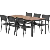 Ebuy24 Bois Gartenset Tisch 90x200 cm Natur 6 Stühle schwarz.