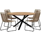 Ebuy24 Mexico Gartenset Tisch Ø140 cm Natur 4 Stühle braun.