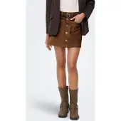 ONLY Cordrock "ONLAMAZING HW CORD SKIRT", Damen, Gr. L (40), braun (bison), Cord, Obermaterial: 98% Baumwolle, 2% Elasthan, unifarben, mini, Röcke Cordrock, Baumwollmischung