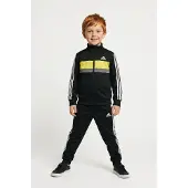 Adidas Trainingsanzug SPORTSWEAR "SEASONAL ESSENTIALS TIBERIO 3-STREIFEN TRICOT KIDS", Kinder, Gr. 140, schwarz (schwarz, weiß, pure lemon), Obermaterial: 100% Polyester, Sportanzüge Trainingsanzug