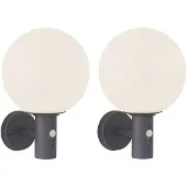 Globo Lighting 2x LED Wandleuchte, Edelstahl, Anthrazit, E27, Bewegungsmelder