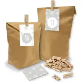 Itenga SET Adventskalender "Schneeflocken" 24 x Tüten + Karten + Klammern + Z35