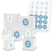Itenga Adventskalender zum Füllen 24x Quader Würfel gemischt WEISS + Sticker (V01 Z40)