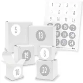 Itenga Adventskalender zum Füllen 24x Quader Würfel gemischt WEISS + Sticker (V01 Z31)