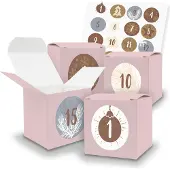 Itenga Adventskalender zum Füllen 24x Würfel Rosa (V41) + Sticker Zahlen (Z15)