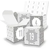 Itenga Adventskalender zum Füllen 24x Würfel mit Muster (V36) + Sticker Zahlen (Z31)