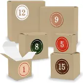 Itenga Adventskalender zum Füllen 24x Quader Würfel gemischt BRAUN + Sticker (V02 Z02)