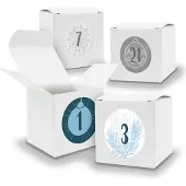 Itenga Adventskalender zum Füllen 24x Würfel 6,5cm WEISS + Sticker V04 Z16