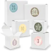 Itenga Adventskalender zum Füllen 24x Quader Würfel gemischt WEISS + Sticker (V01 Z17)